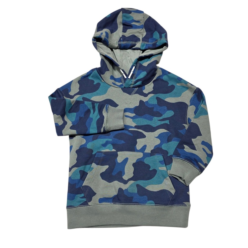 Boden Camouflage Hoodie Kids Size 3-4Y Blue Green Cotton Blend Pullover